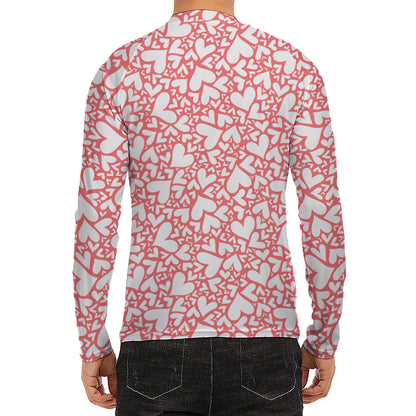 Valentine's Day Heart Pattern Print Men's Long Sleeve Rash Guard