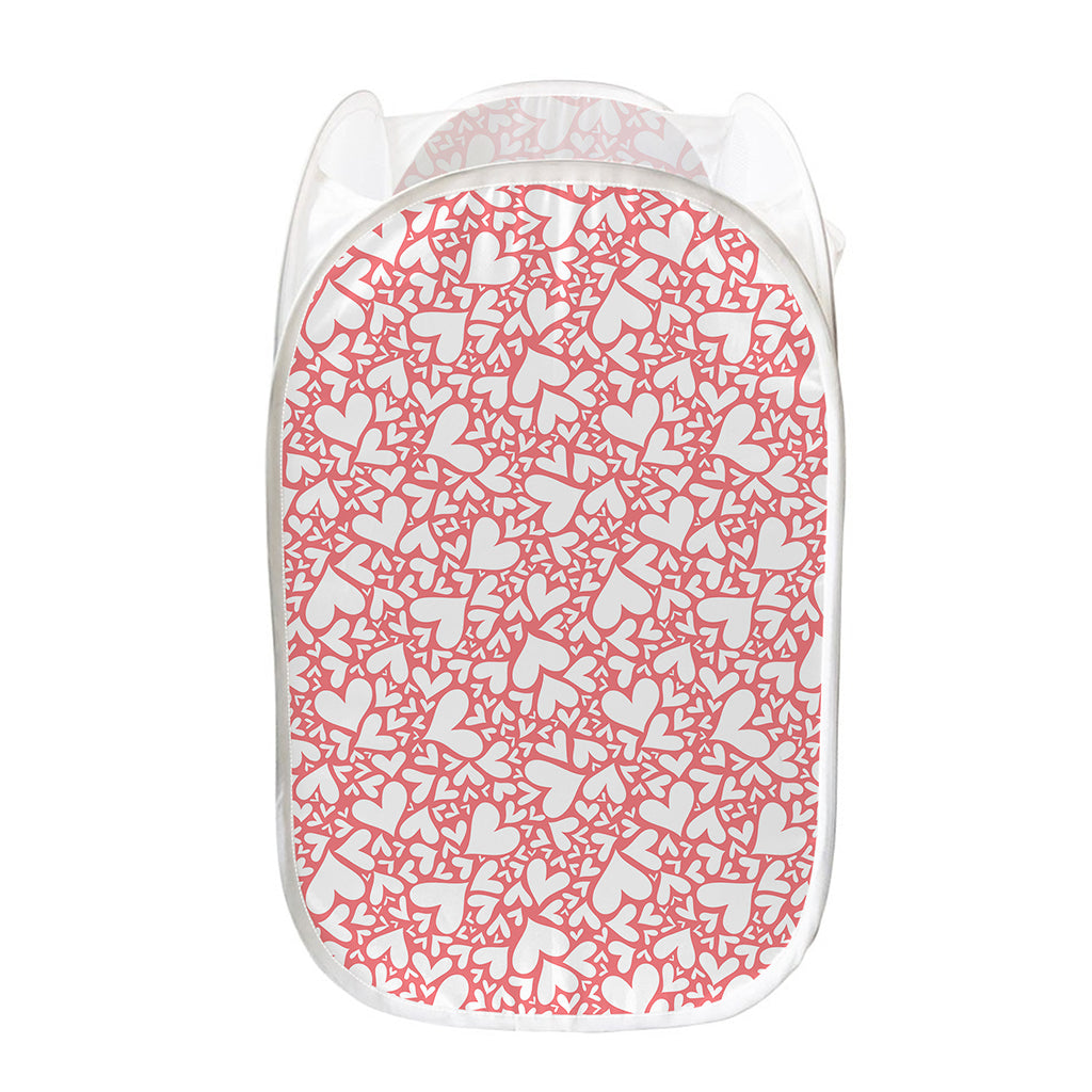 Valentine's Day Heart Pattern Print Mesh Laundry Hamper