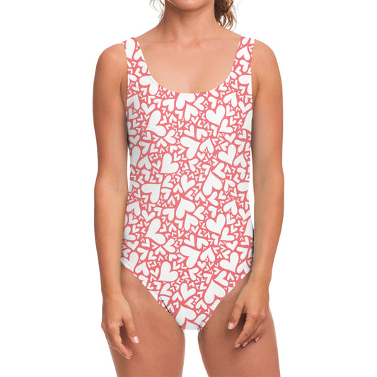 Valentine's Day Heart Pattern Print One Piece Swimsuit