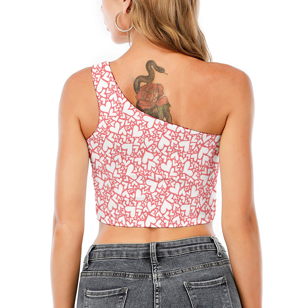 Valentine's Day Heart Pattern Print One Shoulder Crop Top