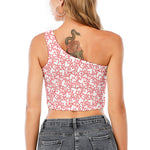 Valentine's Day Heart Pattern Print One Shoulder Crop Top