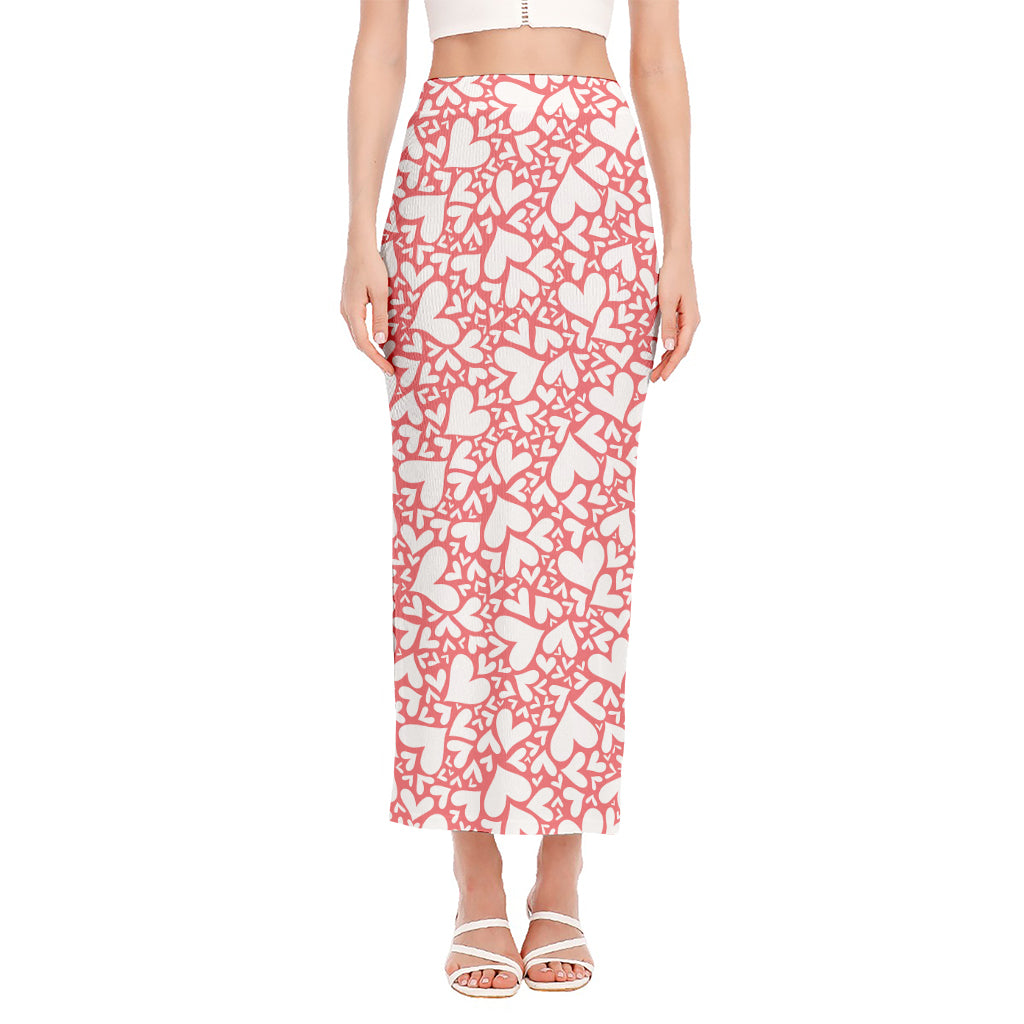 Valentine's Day Heart Pattern Print Side Slit Maxi Skirt