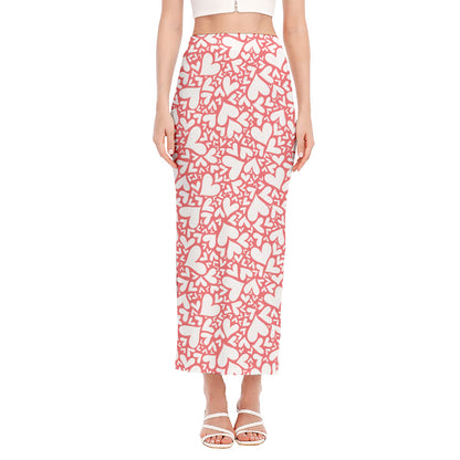 Valentine's Day Heart Pattern Print Side Slit Maxi Skirt