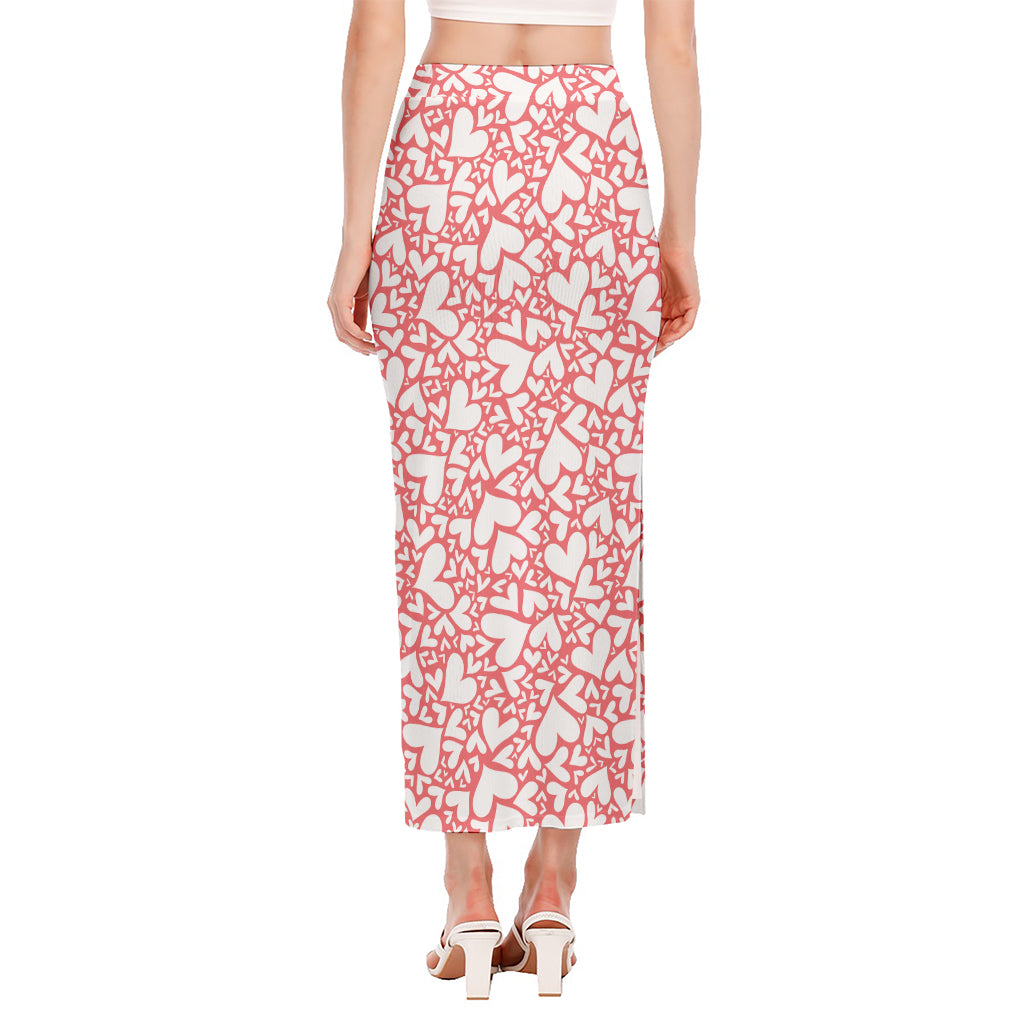 Valentine's Day Heart Pattern Print Side Slit Maxi Skirt
