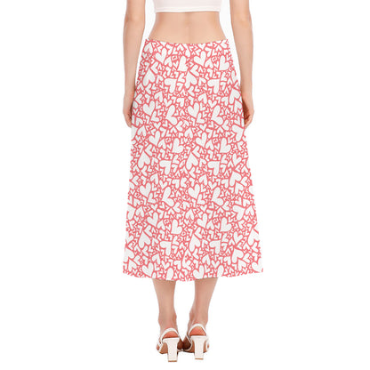 Valentine's Day Heart Pattern Print Side Slit Midi Skirt
