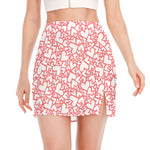 Valentine's Day Heart Pattern Print Side Slit Mini Skirt