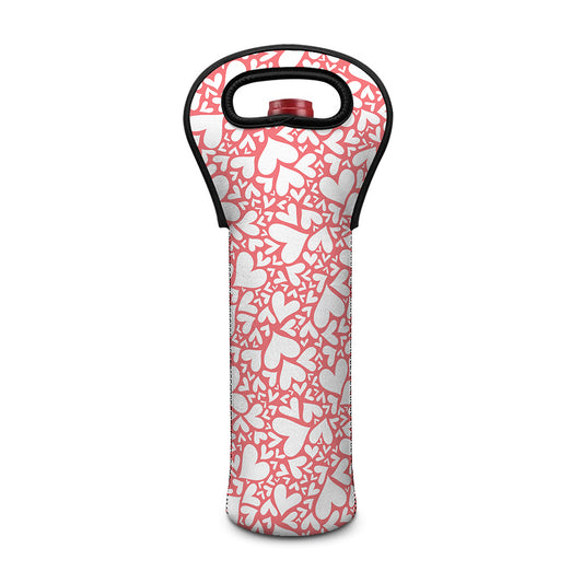 Valentine's Day Heart Pattern Print Single Neoprene Wine Tote