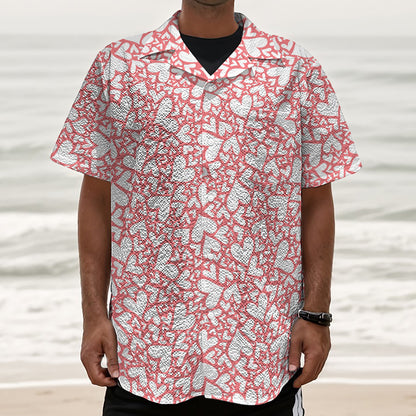 Valentine's Day Heart Pattern Print Textured Short Sleeve Shirt