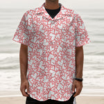 Valentine's Day Heart Pattern Print Textured Short Sleeve Shirt