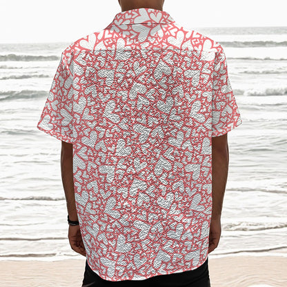 Valentine's Day Heart Pattern Print Textured Short Sleeve Shirt