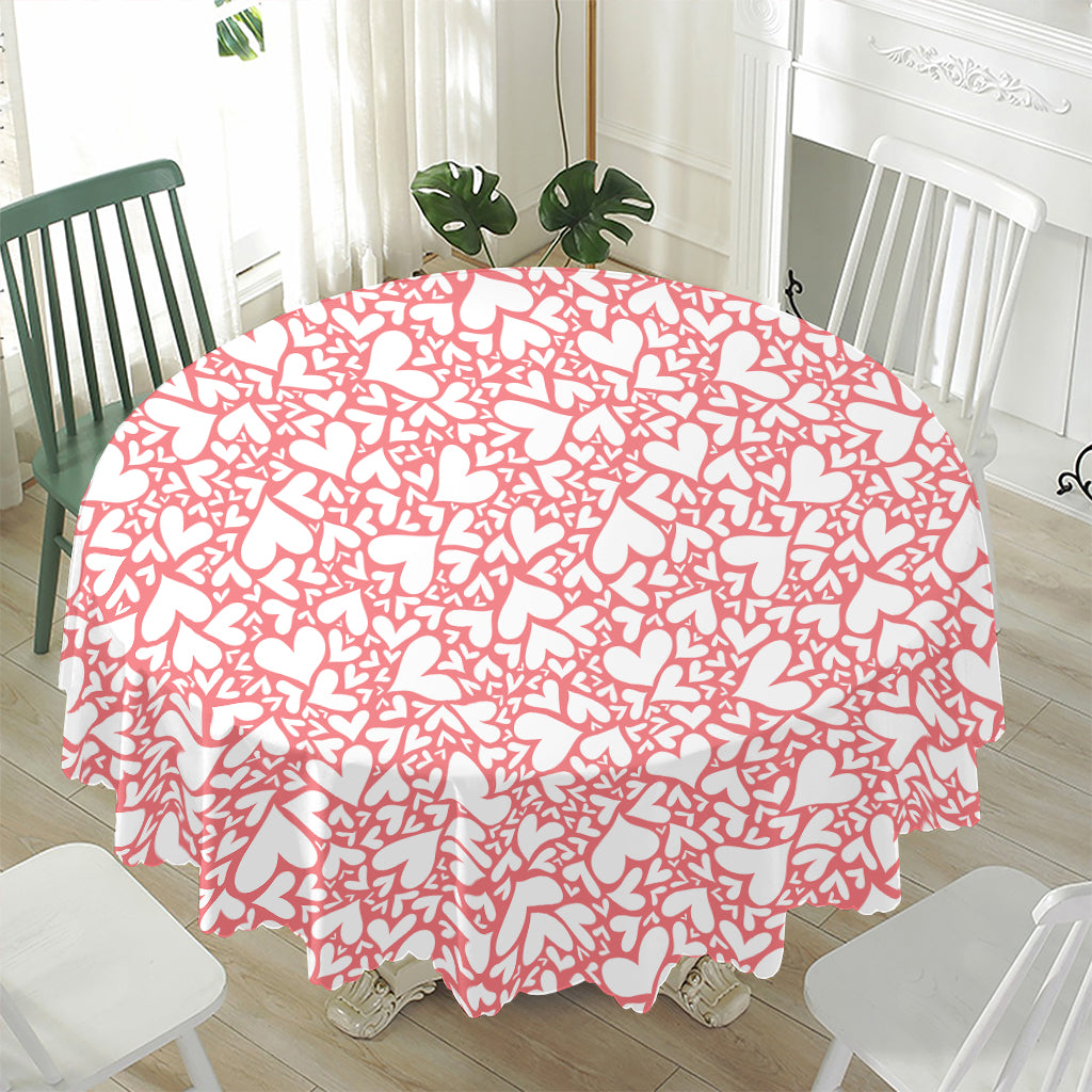 Valentine's Day Heart Pattern Print Waterproof Round Tablecloth