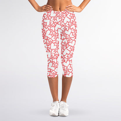 Valentine's Day Heart Pattern Print Women's Capri Leggings