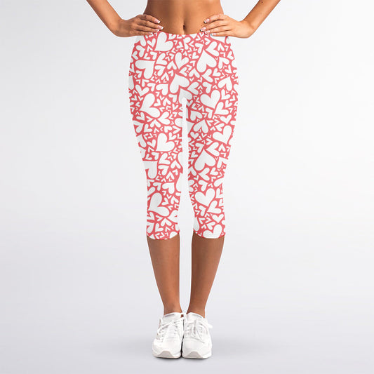 Valentine's Day Heart Pattern Print Women's Capri Leggings