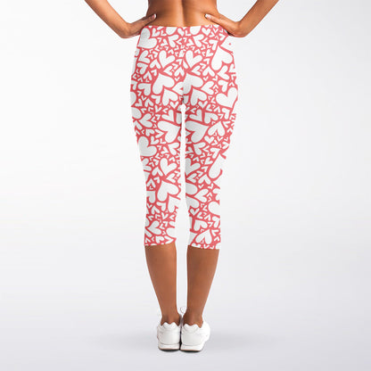 Valentine's Day Heart Pattern Print Women's Capri Leggings