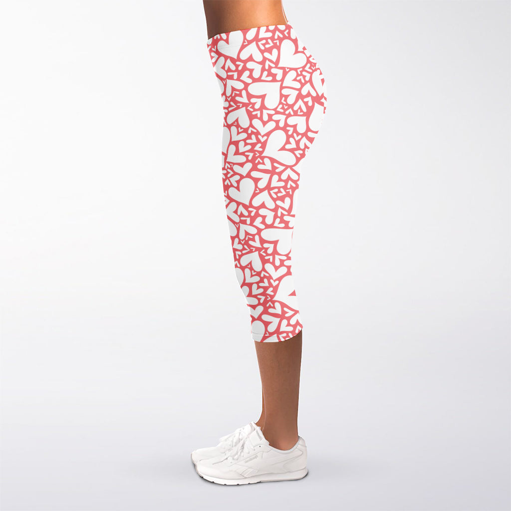 Valentine's Day Heart Pattern Print Women's Capri Leggings