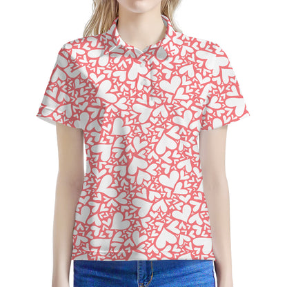 Valentine's Day Heart Pattern Print Women's Polo Shirt