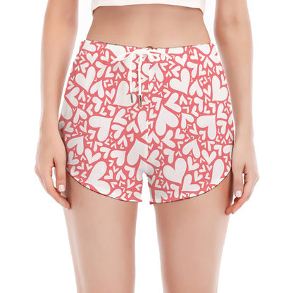 Valentine's Day Heart Pattern Print Women's Split Running Shorts