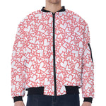 Valentine's Day Heart Pattern Print Zip Sleeve Bomber Jacket