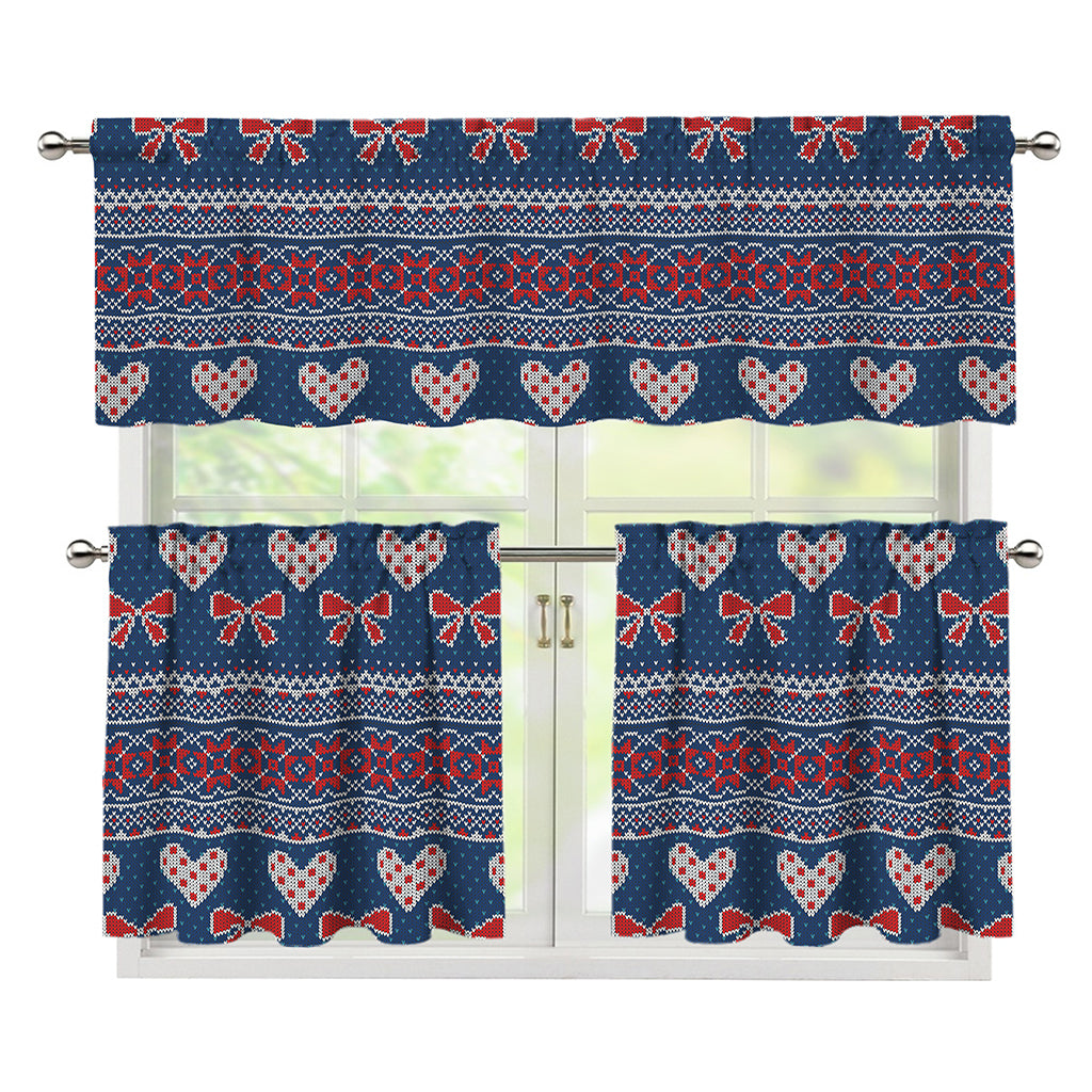 Valentine's Day Knitted Pattern Print 3 Piece Kitchen Curtains