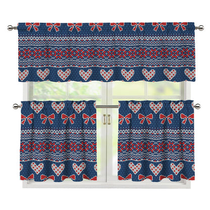 Valentine's Day Knitted Pattern Print 3 Piece Kitchen Curtains