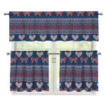 Valentine's Day Knitted Pattern Print 3 Piece Kitchen Curtains