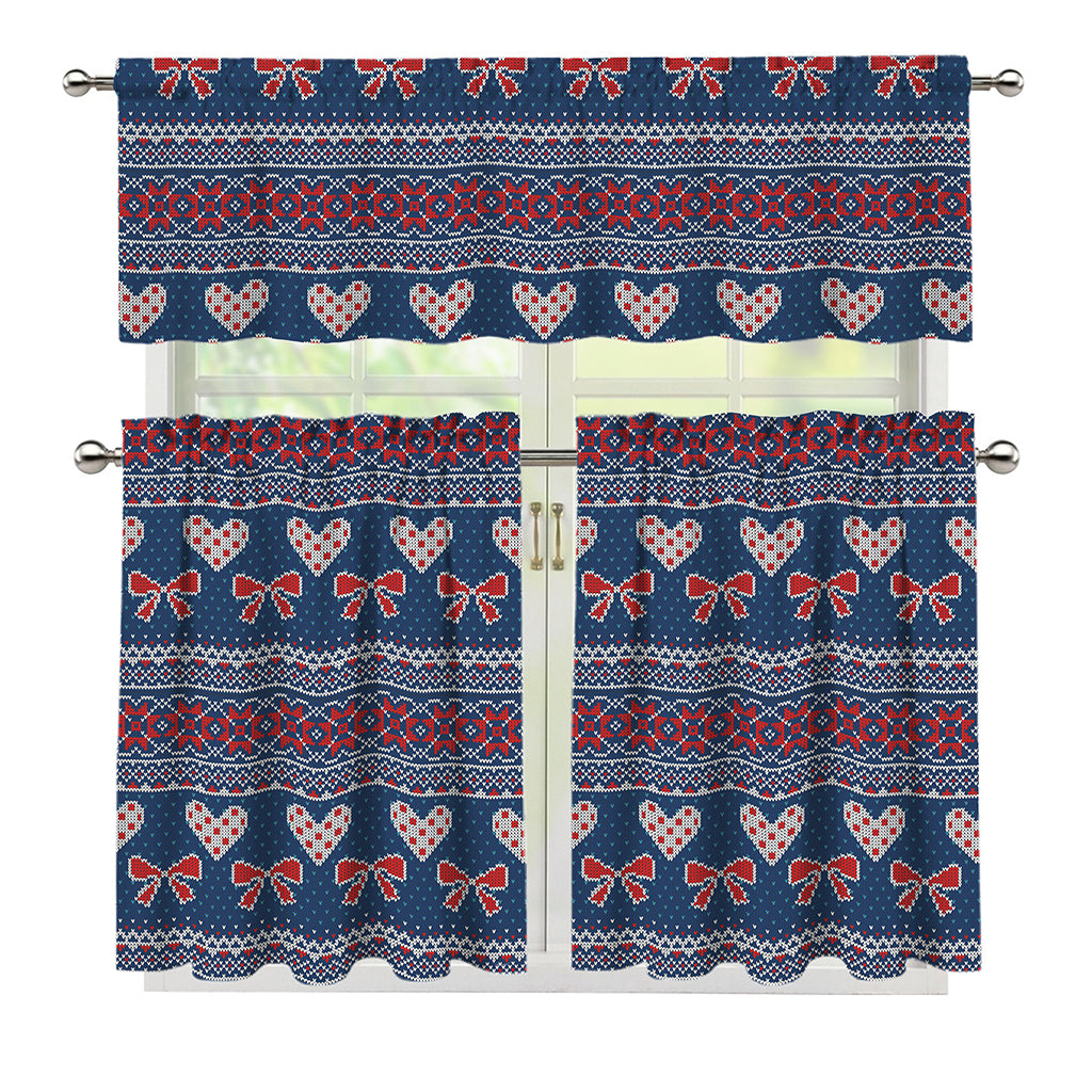 Valentine's Day Knitted Pattern Print 3 Piece Kitchen Curtains