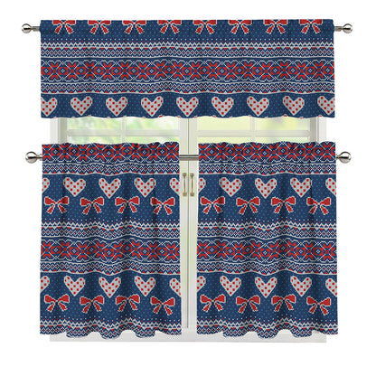 Valentine's Day Knitted Pattern Print 3 Piece Kitchen Curtains