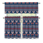 Valentine's Day Knitted Pattern Print 3 Piece Kitchen Curtains