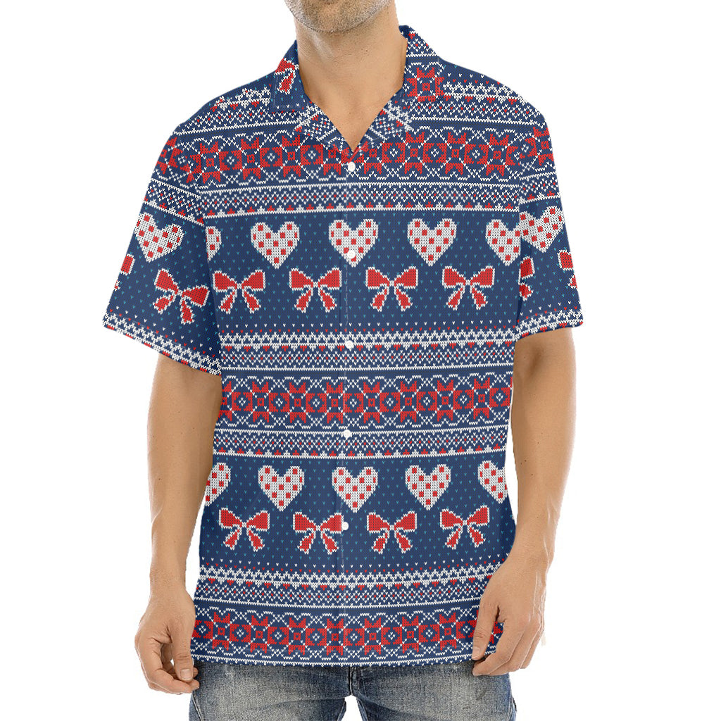 Valentine's Day Knitted Pattern Print Aloha Shirt