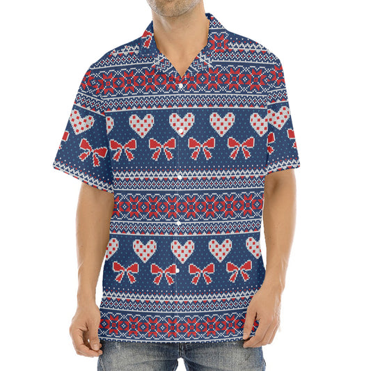 Valentine's Day Knitted Pattern Print Aloha Shirt