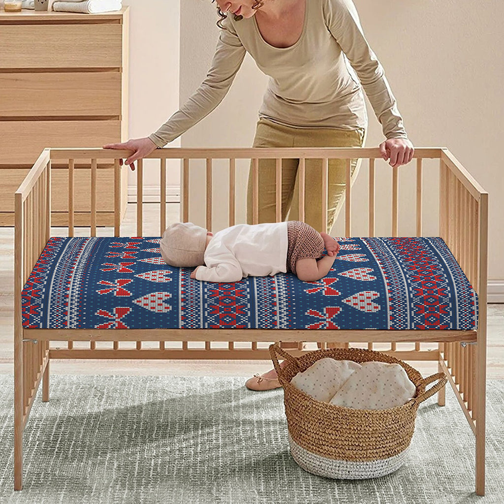 Valentine's Day Knitted Pattern Print Baby Crib Sheet