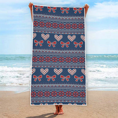 Valentine's Day Knitted Pattern Print Beach Towel