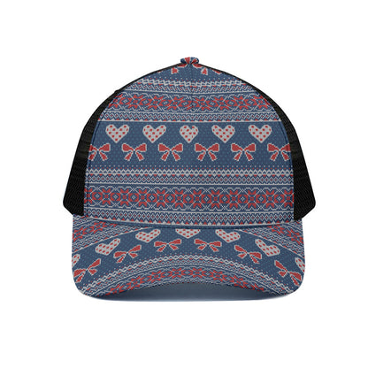 Valentine's Day Knitted Pattern Print Black Mesh Trucker Cap