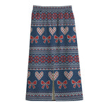 Valentine's Day Knitted Pattern Print Cotton Front Slit Maxi Skirt