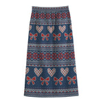 Valentine's Day Knitted Pattern Print Cotton Front Slit Maxi Skirt
