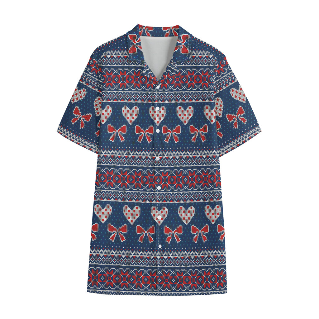 Valentine's Day Knitted Pattern Print Cotton Hawaiian Shirt