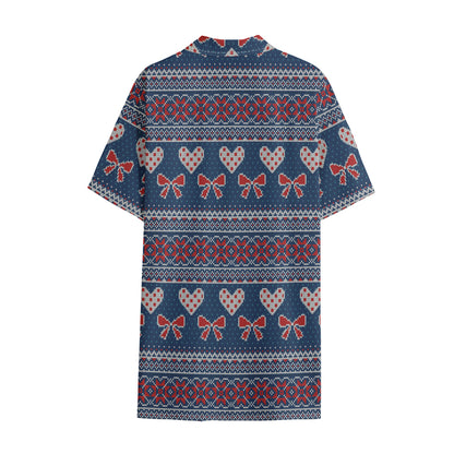 Valentine's Day Knitted Pattern Print Cotton Hawaiian Shirt