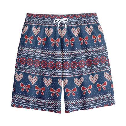 Valentine's Day Knitted Pattern Print Cotton Shorts