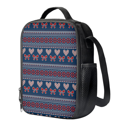 Valentine's Day Knitted Pattern Print Crossbody Lunch Bag