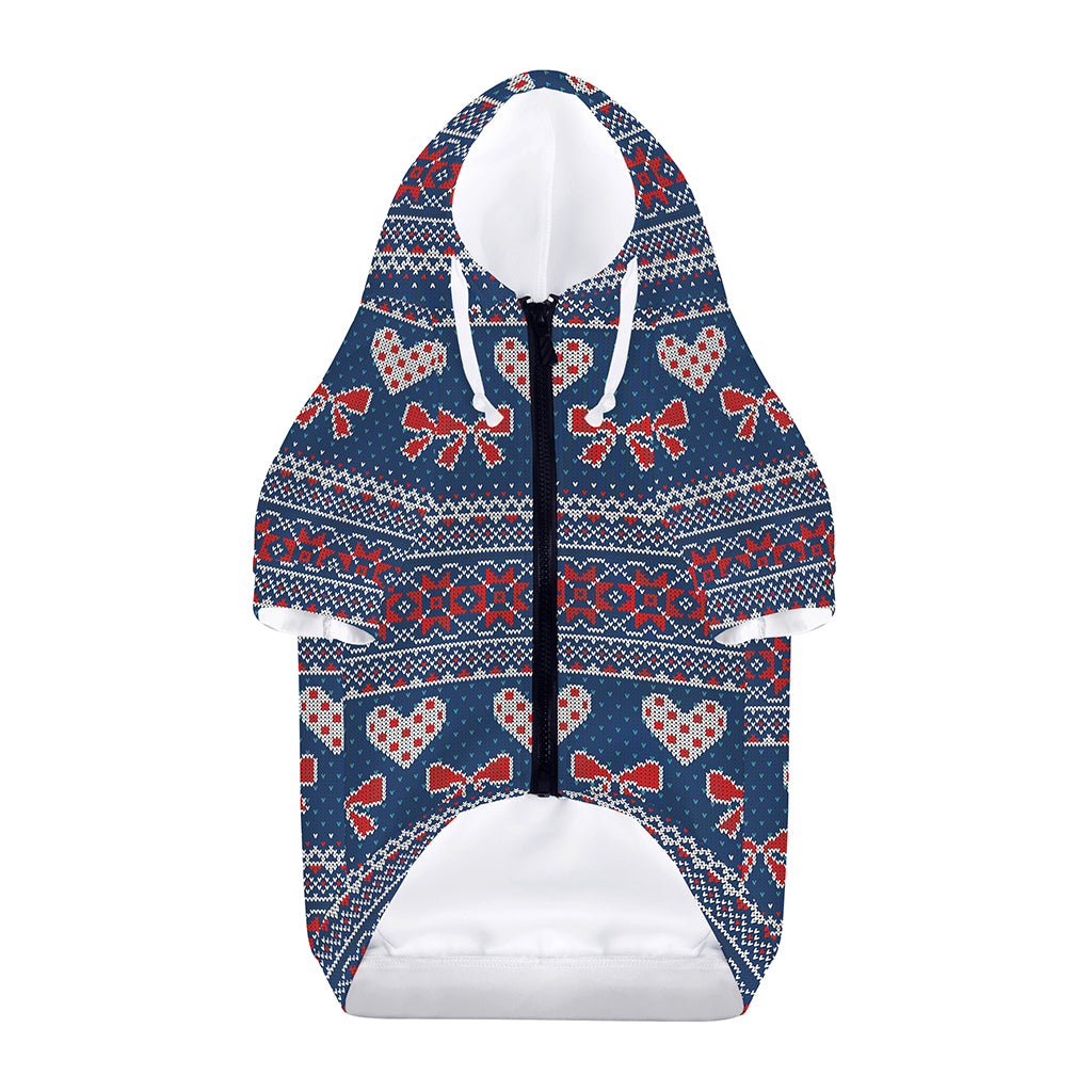 Valentine's Day Knitted Pattern Print Dog Zip Up Hoodie