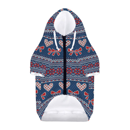 Valentine's Day Knitted Pattern Print Dog Zip Up Hoodie