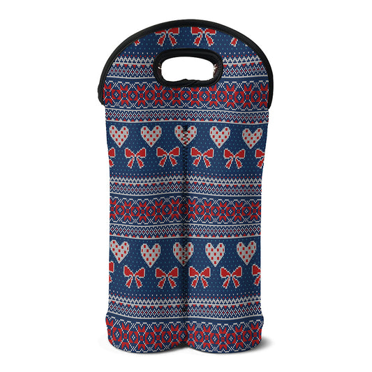 Valentine's Day Knitted Pattern Print Double Neoprene Wine Tote