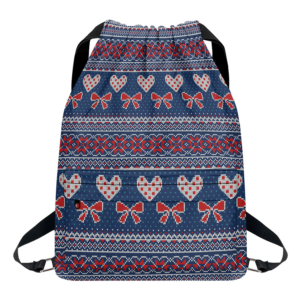 Valentine's Day Knitted Pattern Print Drawstring Backpack
