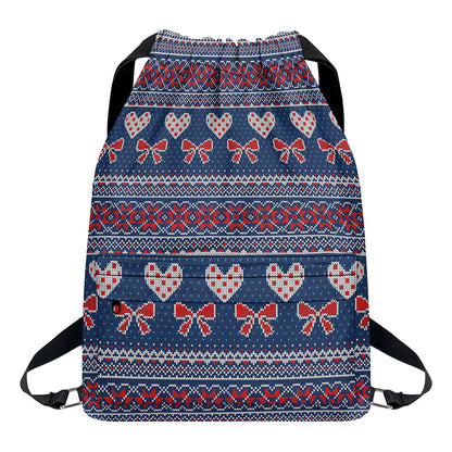 Valentine's Day Knitted Pattern Print Drawstring Backpack
