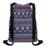 Valentine's Day Knitted Pattern Print Drawstring Backpack