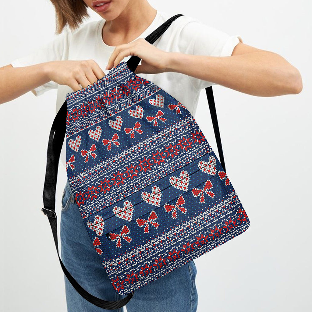 Valentine's Day Knitted Pattern Print Drawstring Backpack
