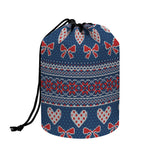 Valentine's Day Knitted Pattern Print Drawstring Makeup Bag