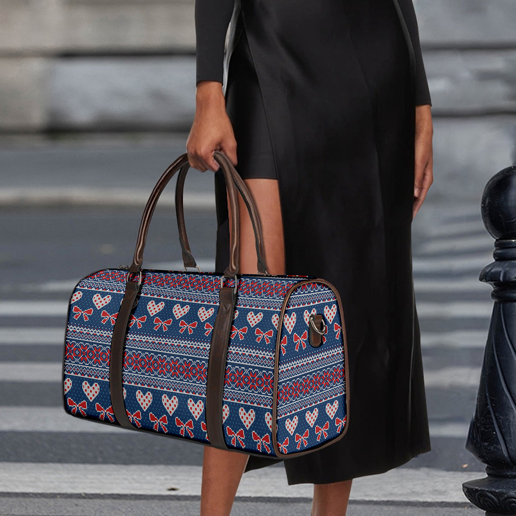Valentine's Day Knitted Pattern Print Duffle Bag