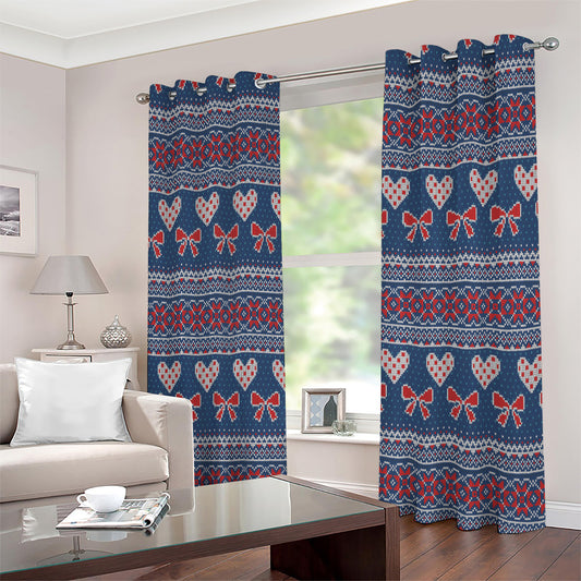Valentine's Day Knitted Pattern Print Extra Wide Grommet Curtains