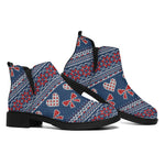 Valentine's Day Knitted Pattern Print Flat Ankle Boots